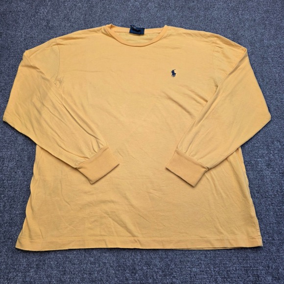 Polo Ralph Lauren Long Sleeve T-Shirt Mens Medium Yellow Cotton Embroidered Pony - Picture 2 of 5